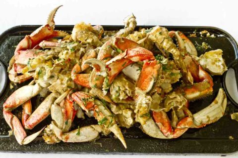 dungeness crab on skillet