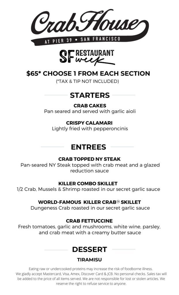 SF Restaurant Week Menu Crab House on PIER 39