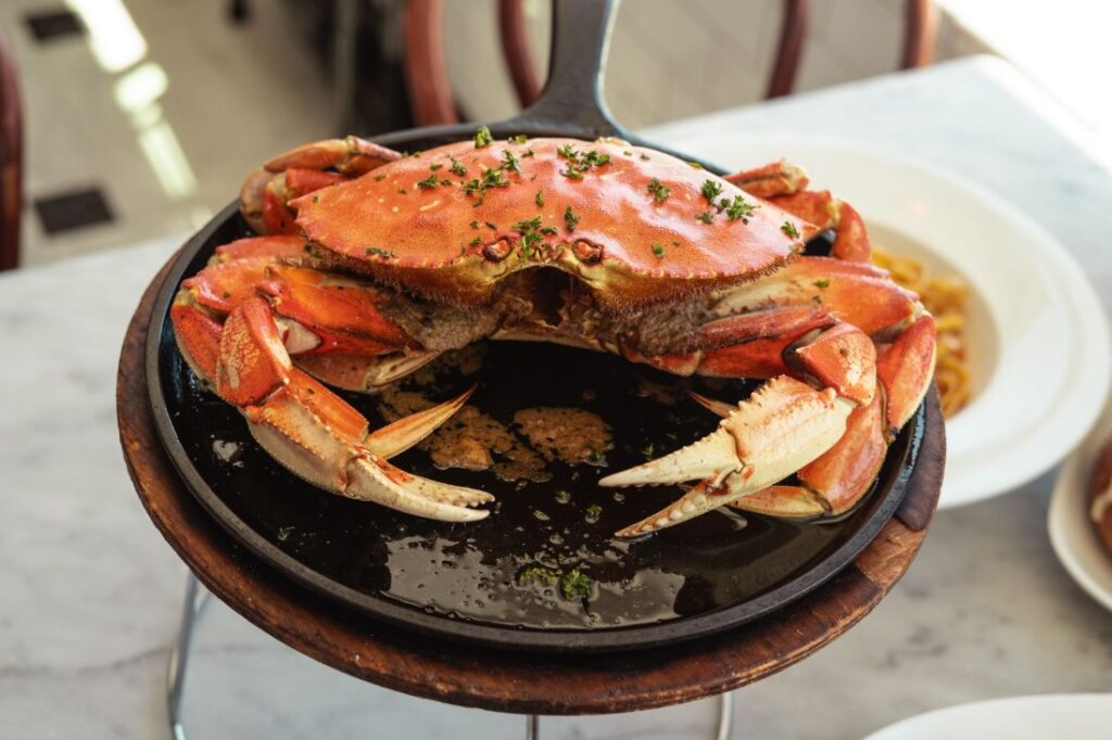 Dungeness crab on a skillet