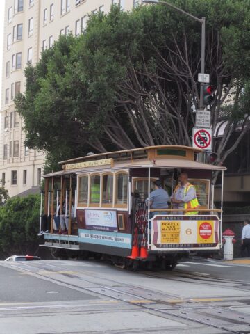 Cable car on track in San Francisco