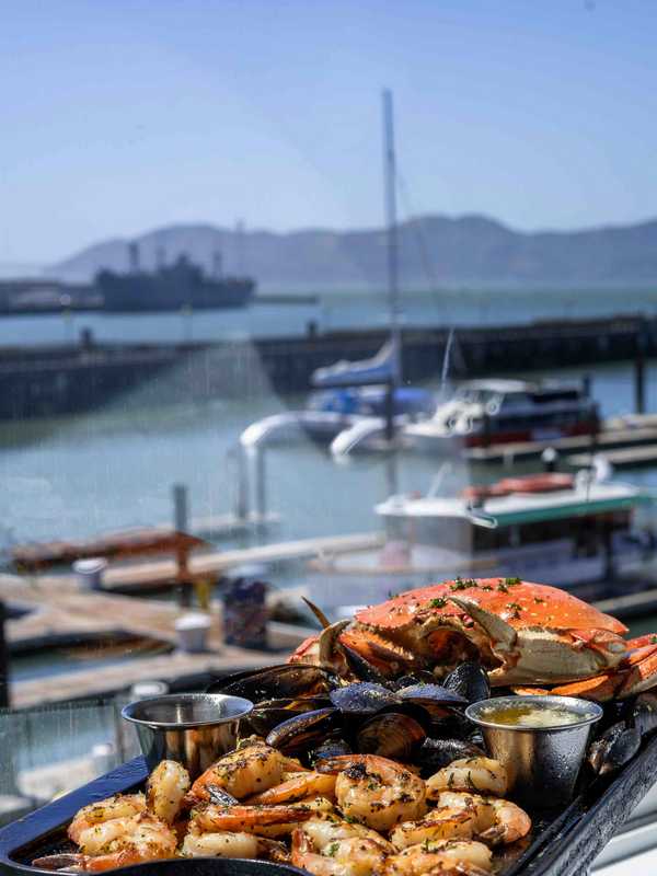 Seafood plate at Crab Pier, a waterfront restaurant in San Francisco