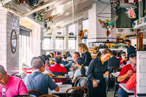 Crab House at Pier 39 dining room date spot with panoramic San Francisco Bay views