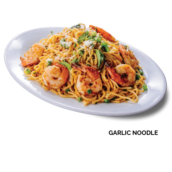 garlic noodle with shrimp plate at Crab House at PIER 39