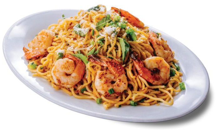Closeup of shrimp garlic noodles