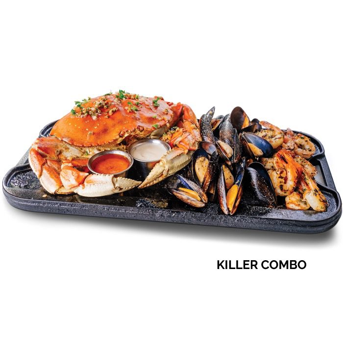Killer Combo showing sizzling iron skillet for food to try in San Francisco